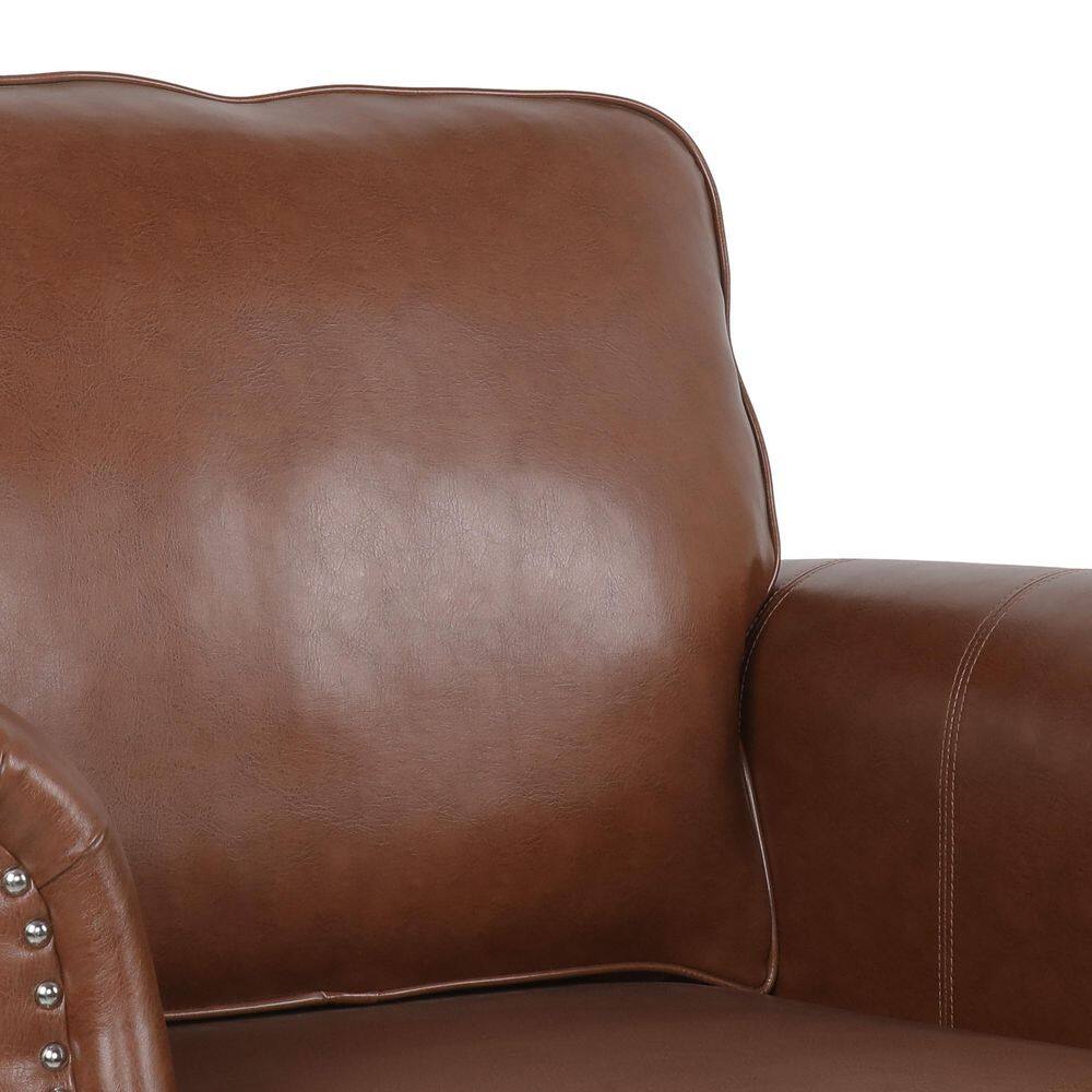 Cognac Brown Faux Leather Club Chair with Nailhead Trim