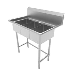 38 in. Stainless Steel 3 Compartment Wall Mount Commercial Utility Kitchen Sink with Faucet
