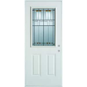 32 in. x 80 in. Architectural 1/2 Lite 2-Panel Painted White Left-Hand Inswing Steel Prehung Front Door