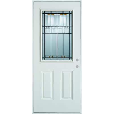 32 in. x 80 in. Architectural 1/2 Lite 2-Panel Painted White Left-Hand Inswing Steel Prehung Front Door