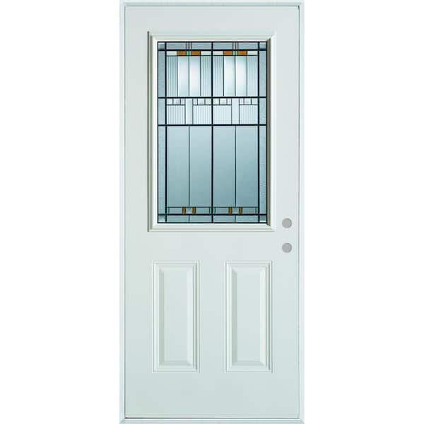 Stanley Doors 32 in. x 80 in. Architectural 1/2 Lite 2-Panel Painted White Left-Hand Inswing Steel Prehung Front Door