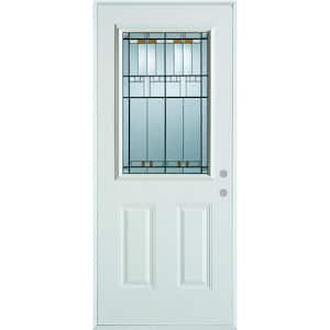 36 in. x 80 in. Architectural 1/2 Lite 2-Panel Painted White Left-Hand Inswing Steel Prehung Front Door