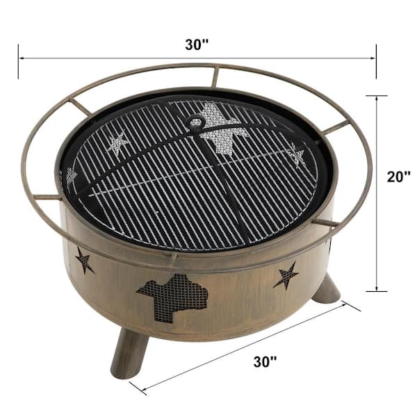 Nuu Garden 30 In Steel Round Fire Pit, Round Grill Grate For Fire Pit