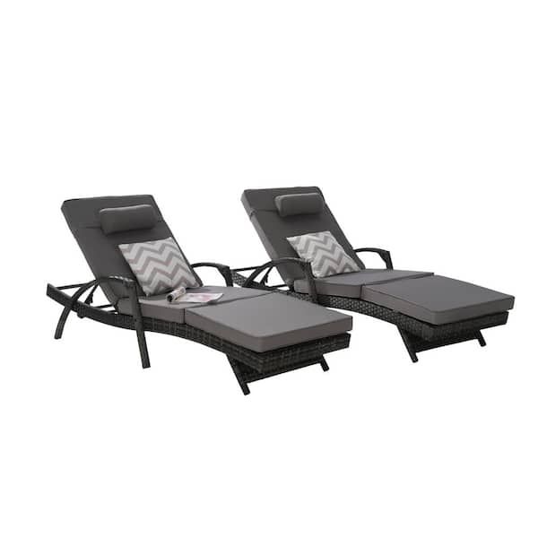 Unbranded Modern Wicker Outdoor Recliner Lounge Chair Set of 2 with Dark Gray Cushions, Up To 150°, for Poolside Garden Deck