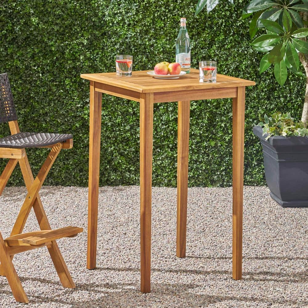 Teak Brown Acacia Wood Square Outdoor Bar Table