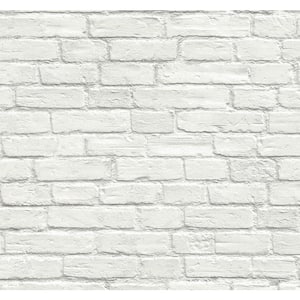 Off-White Industrial Faux Brick Pre-Pasted Paper Wallpaper Roll 56 sq. ft.