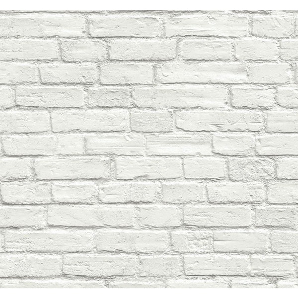 Seabrook Designs Off-White Industrial Faux Brick Pre-Pasted Paper Wallpaper Roll 56 sq. ft.