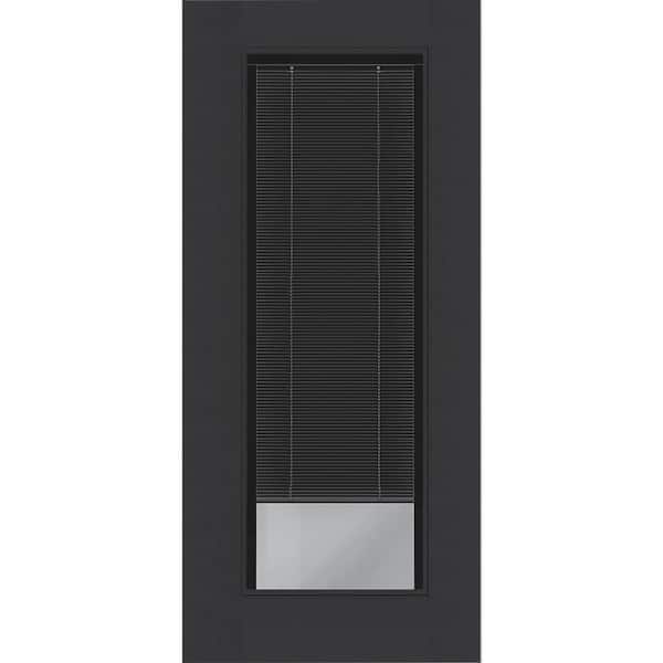 Legacy 36 in. x 80 in. Universal Handing Full Lite Clear Glass Noir Miniblind Black Finish Fiberglass Front Door Slab