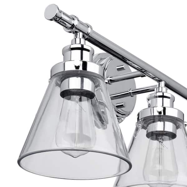 Parker 24 in. 3-Light Modern Chrome Bathroom Vanity Light with Clear Glass Shades, 5-Piece Hardware Set