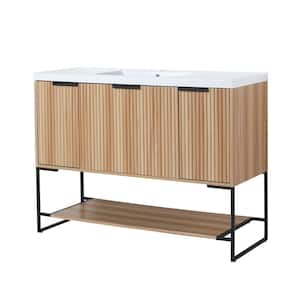 47.20 in. W x 18.10 in. D x 35.00 in. H Freestanding Bath Vanity in Maple with White Resin Top