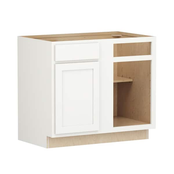 SIMPLY WOODMARK PRO Shaker Partial Overlay 39 in W x 24 in D x 34.5 in H Plywood Assembled Blind Corner Base Kitchen Cabinet in Linen White
