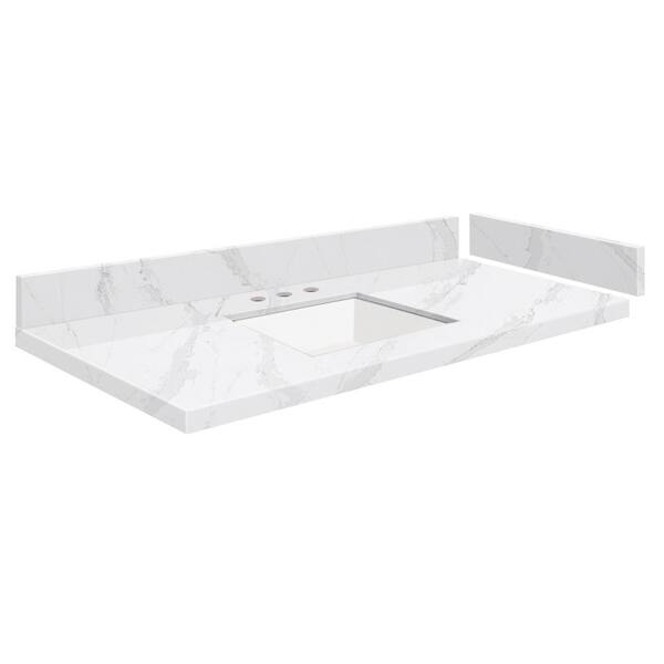 Transolid Silestone 37.5 in. W x 22.25 in. D Quartz White Rectangular Single Sink Vanity Top in Calacatta Gold