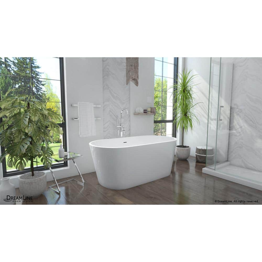 Enigma 59-Inch Glossy White Acrylic Freestanding Oval Bathtub