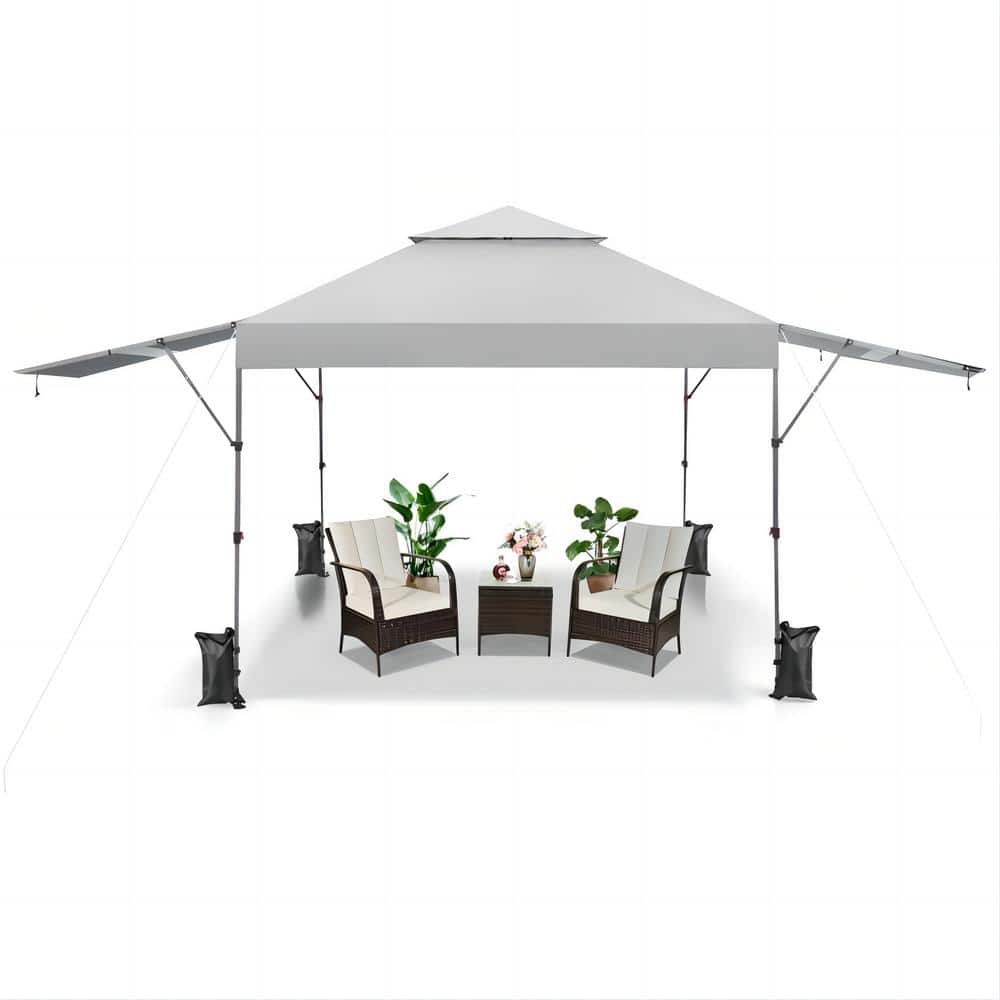 White 10' x 17.6' Outdoor Pop-Up Canopy Tent with Dual Awnings