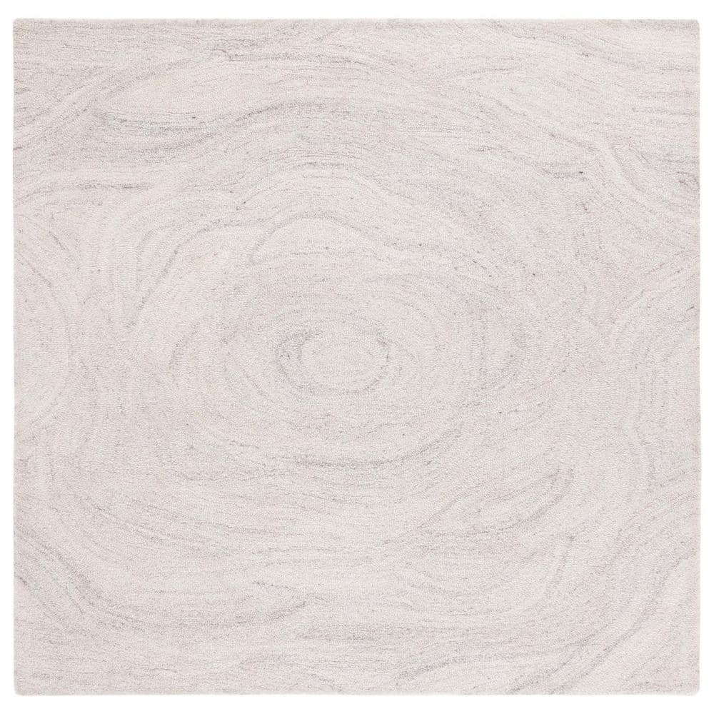 Light Grey and Beige Abstract Wool Square Rug