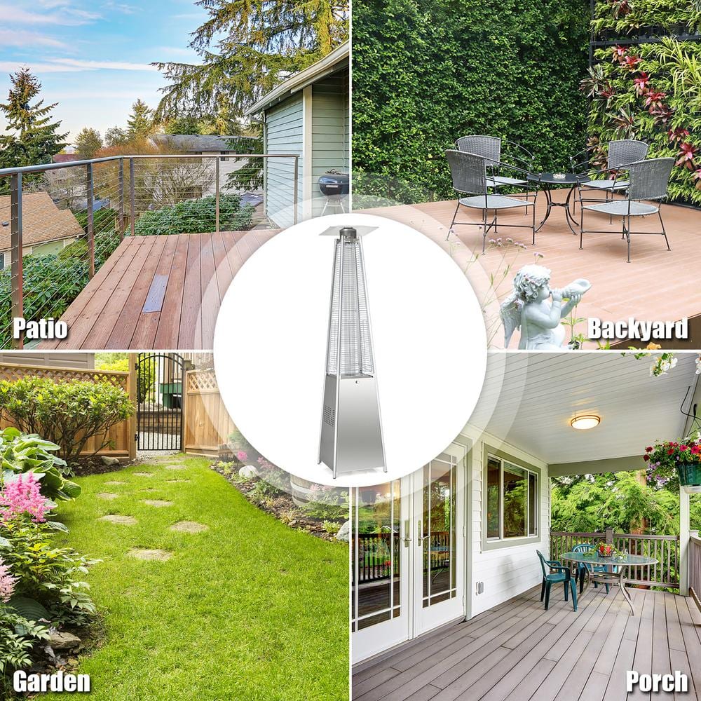 90'' Silver Stainless Steel Pyramid Patio Heater with Glass Tube