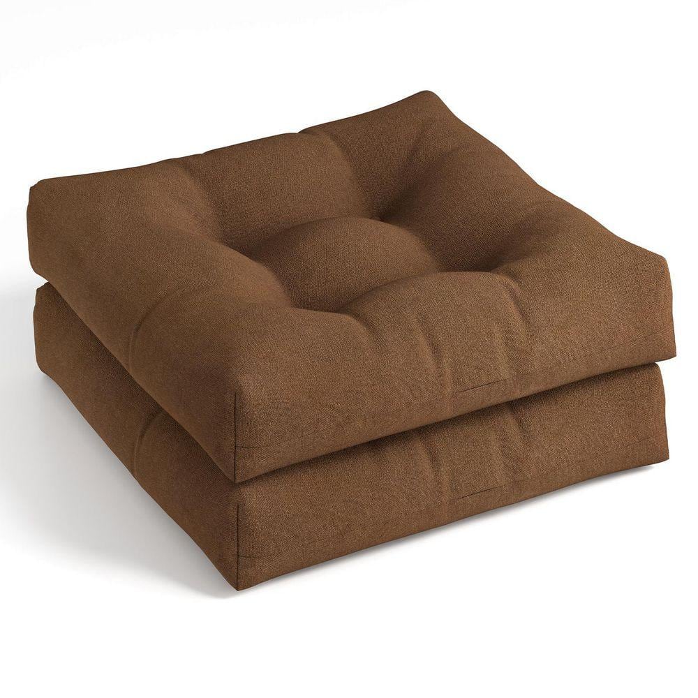 Coffee Brown Solid Tufted Reversible Chair Pad Seat Cushion (Set of 2)