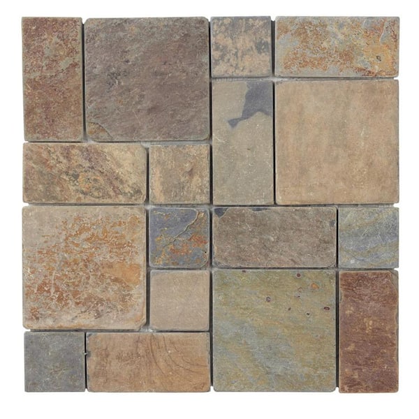 Jeffrey Court Rust Block Medley Multi-Color 11.75 in. x 11.75 in. Slate Wall and Floor Mosaic Tile (9.587 sq. ft./Case)