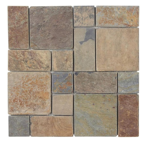 Rust Block Medley Multi-Color 11.75 in. x 11.75 in. Slate Wall and Floor Mosaic Tile (9.587 sq. ft./Case)