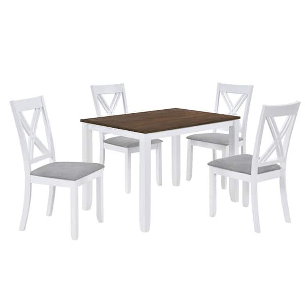 5-Piece Rustic White Wood Top Dining Room Set Seats 4
