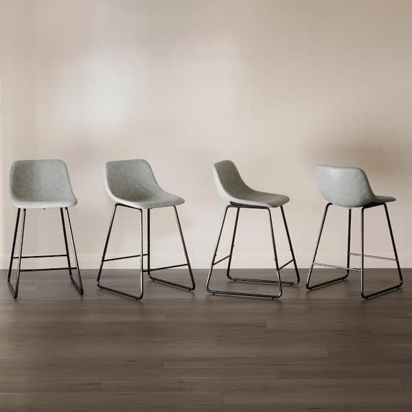 LUE BONA Alexander 24 in. Gray Faux Leather Bar Stool Low Back Metal Frame Counter Height Bar Stool (Set of 7)