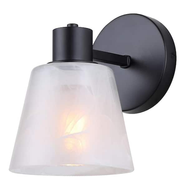 CANARM LUELLE 6 in. 1 Light Black Vanity Light with Clear Glass Shade