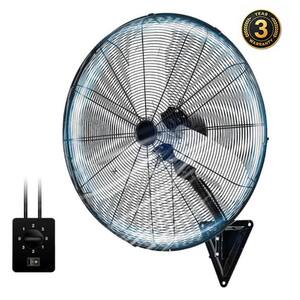 25 in. 8000 CFM Oscillating, 3-Speed Indoor/Outdoor Wall Mount Fan in Black for Garage, Home & Warehouse, FCC & UL