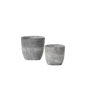 7" and 4" Gray Cement Pot (Set of 2)