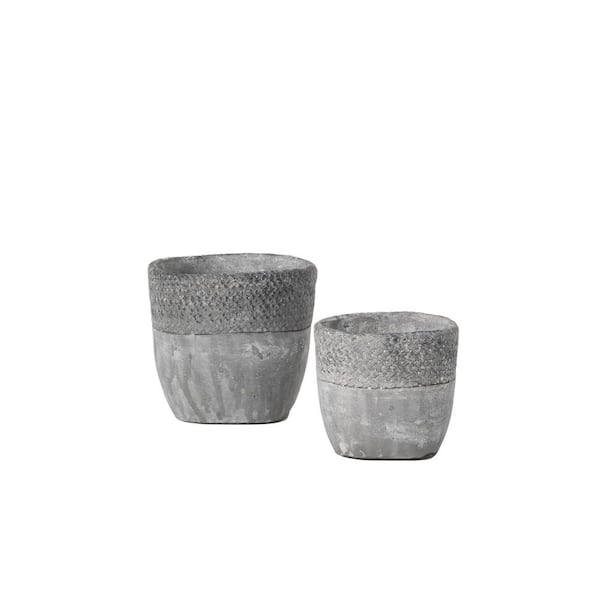 SULLIVANS 7" and 4" Gray Cement Pot (Set of 2)