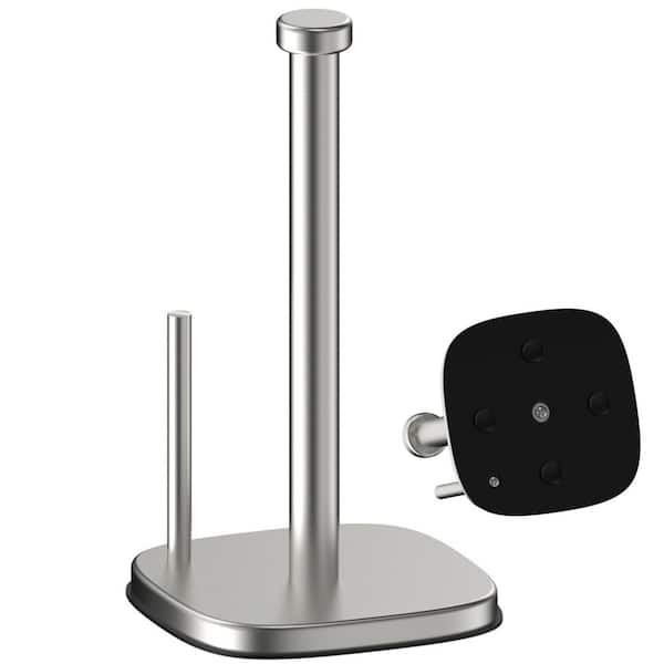 Countertop Paper Towel Holder with Weighted Square Base and Suction Cups for One-Handed Tear, Brushed Nickel
