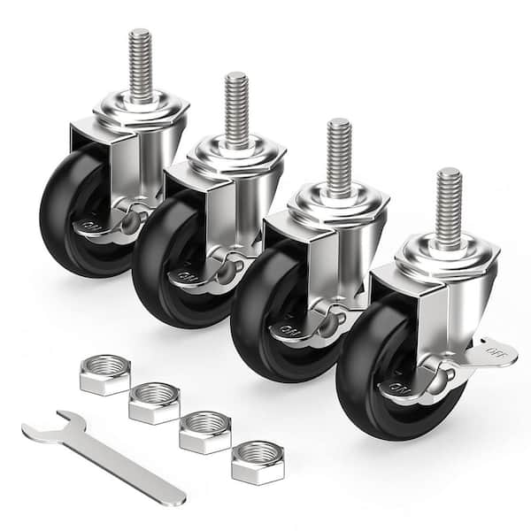 3/8 in. 16 x 1-1/2 in. Heavy Duty Threaded Stem Casters Swivel Casters, Black (4-Pack)