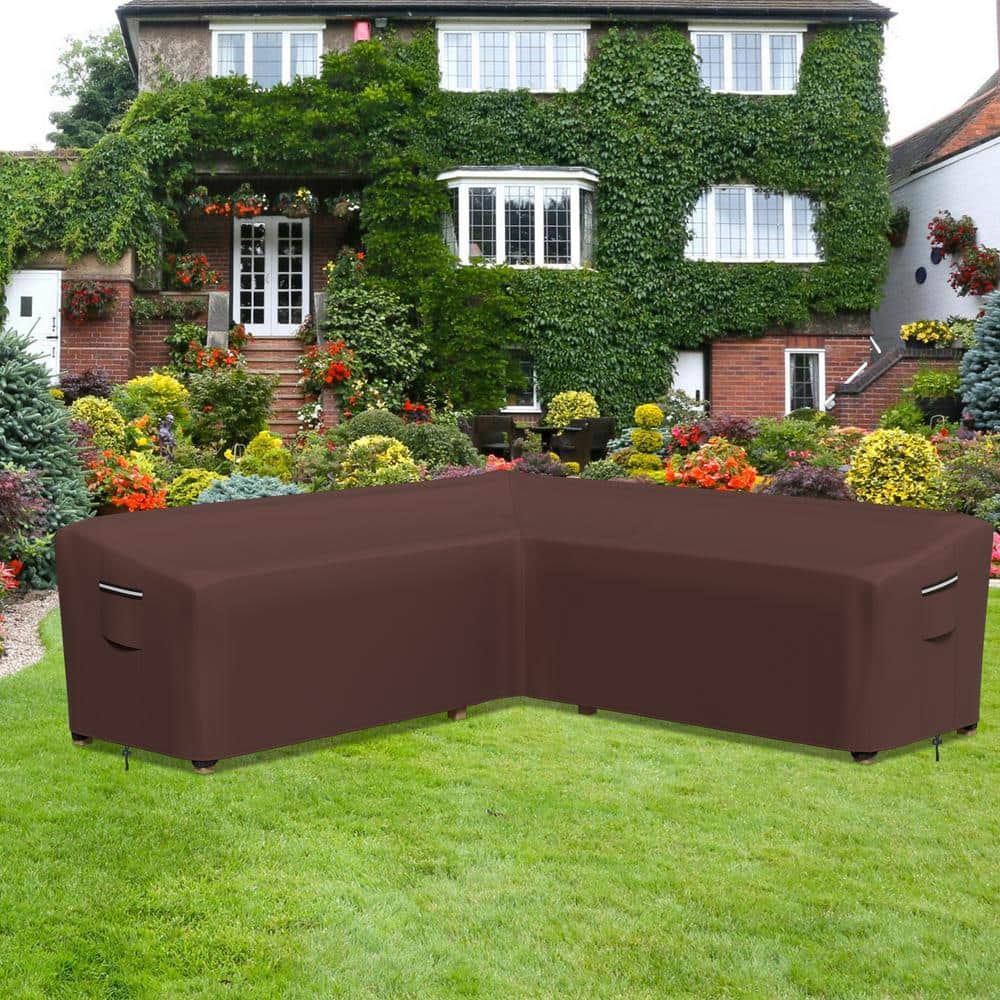 Brown Waterproof V-Shaped Outdoor Sectional Sofa Cover