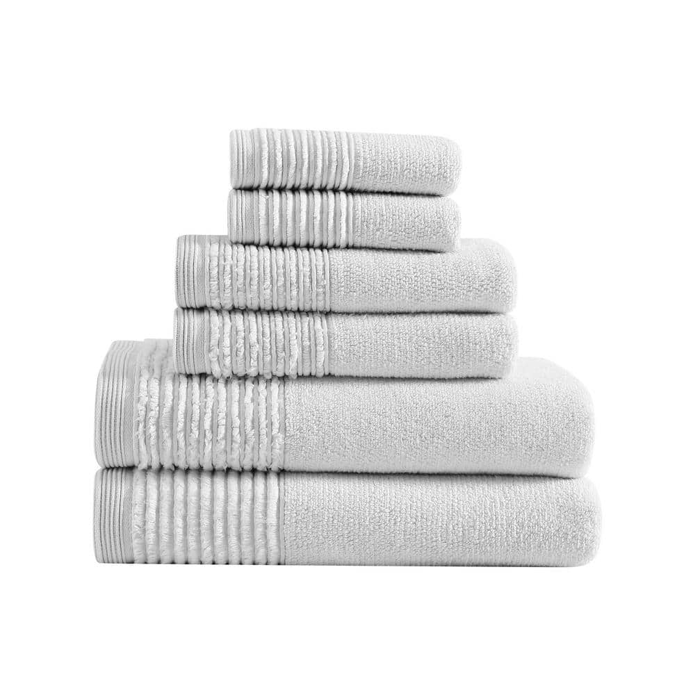 Vera Wang - Bath Towels Set, Luxury Cotton Bathroom Decor, Highly Absorbent  & Medium Weight (Sculpted Pleat Grey, 6 Piece)