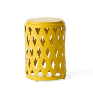 19 in. Yellow Metal Outdoor Patio Side Table for Outdoors, Garden, Lawn, Backyard