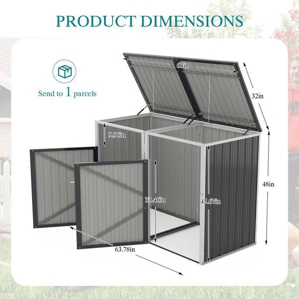 63.78 in. W x 32 in. D x 48 in. H Dark Gray Metal Trash Can