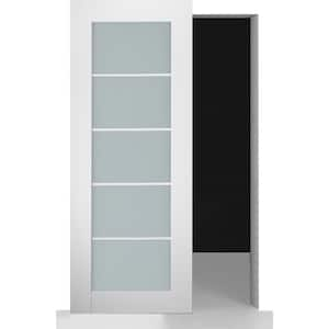 Smart Pro 5Lite 30 in. x 80 in. Frosted Glass Polar White Wood w/o BaseBoard Hidden Sliding Barn Door with Hardware Kit