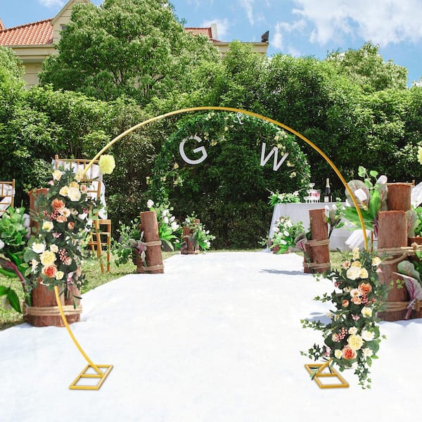 Flower Frame Stand for Garden Yard Wedding Bridal Indoor Outdoor Party Decoration Mesh Wrought Wedding Arch Balloons Arch Round Wedding Arch Arbor w/Mesh 5FT Gold 