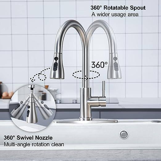 Brushed Nickel Stainless Steel Pull Down Kitchen Faucet with Spray