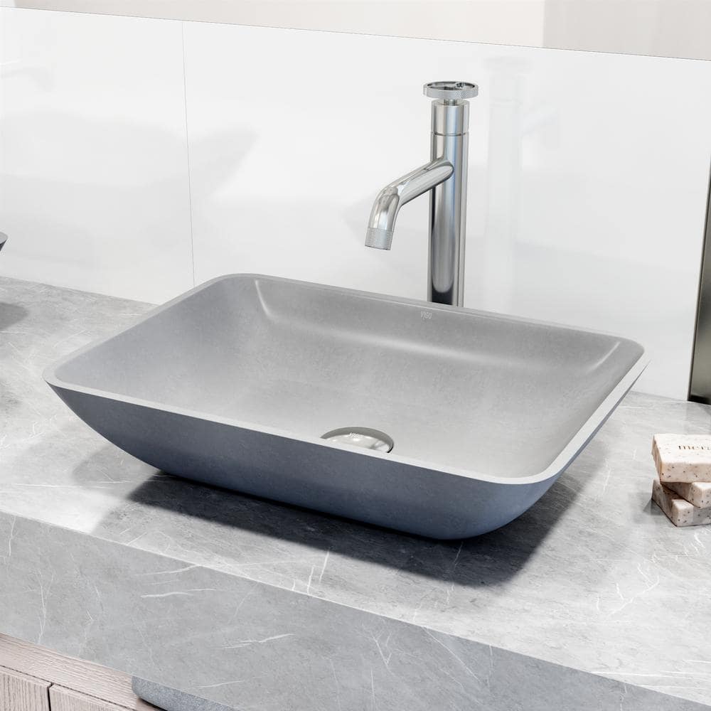 Gray Concrete Rectangular Vessel Bathroom Sink