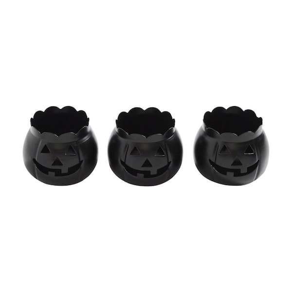 3 in. Black Jack-O-Lantern Halloween Candle Holder (Set of 3)