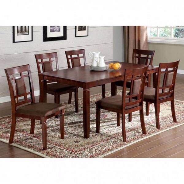 Benjara 7-Piece Square Dark Cherry Finish Wood Top Dining Room Set (Seats 6)