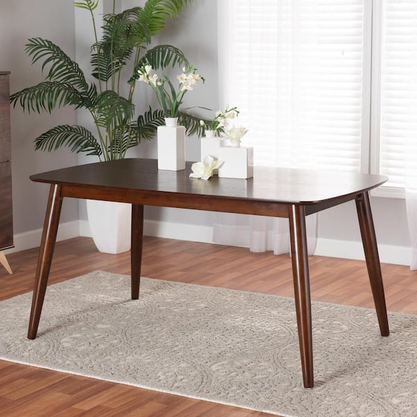 Baxton Studio Flora Walnut Brown Wood 4 Legs Dining Table Seats 6