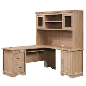 Rollingwood Country 65.984 in. L-Shape Brushed Oak Computer Desk with Keyboard Shelf and Hutch