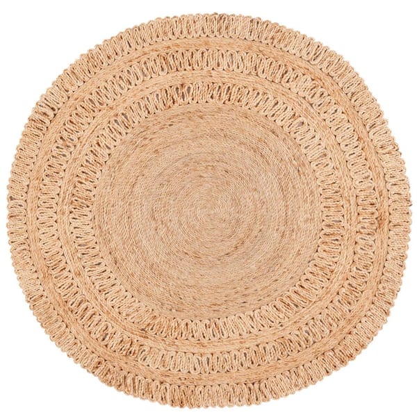 Natural Fiber 4 ft. x 4 ft. Round Natural Coastal Solid Color Area Rug