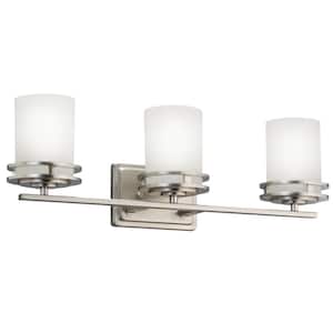 Hendrik 24 in. 3-Light Brushed Nickel Contemporary Bathroom Vanity Light with Satin Etched Cased Opal Glass
