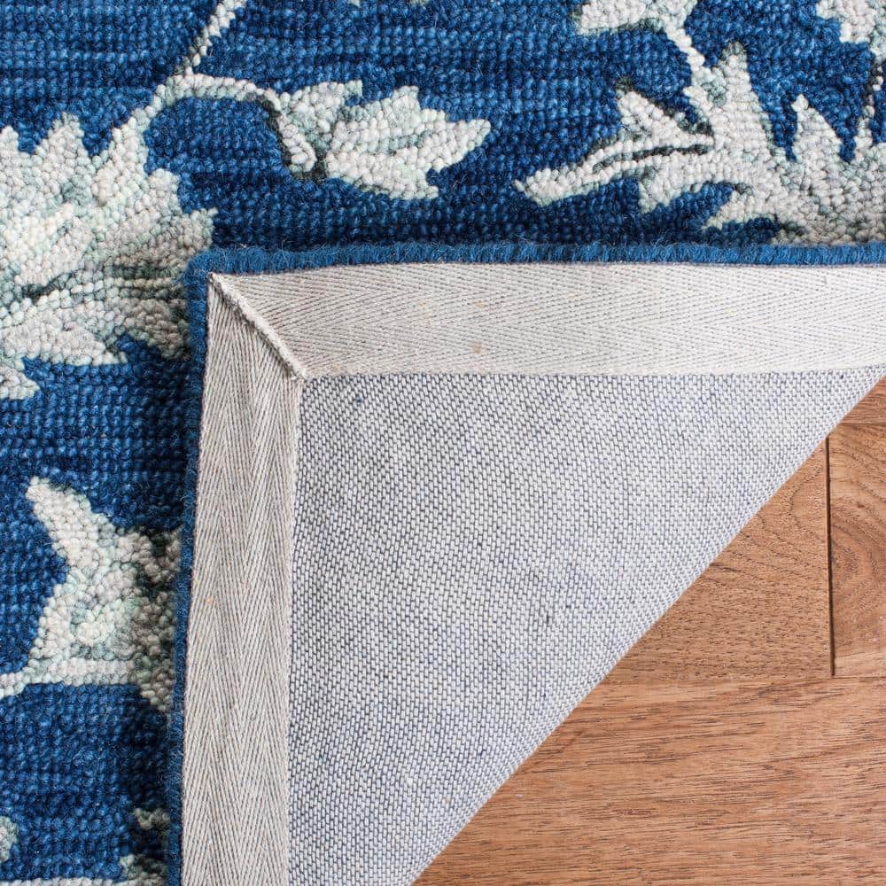 Navy and Grey Hand-Tufted Wool Floral 4' x 6' Rug