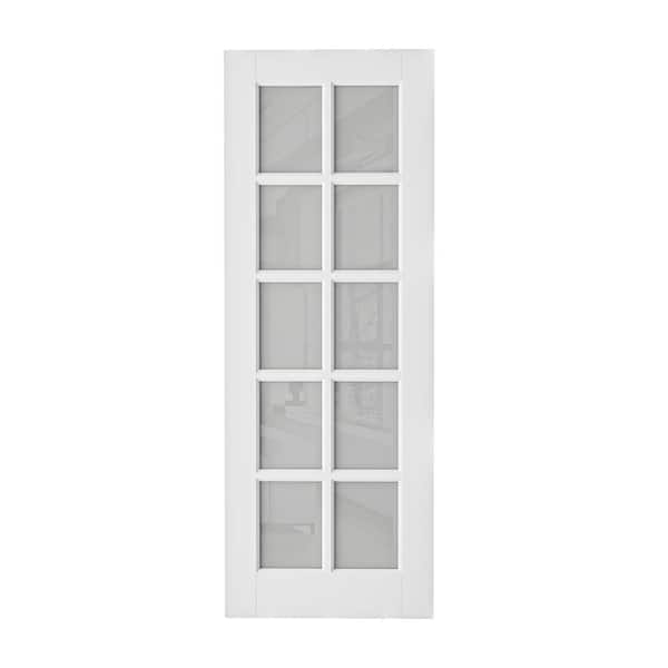 32 in., x 80 in., Solid Core 10-Lite Tempered Frosted Glass White Primed MDF Interior Door Slab