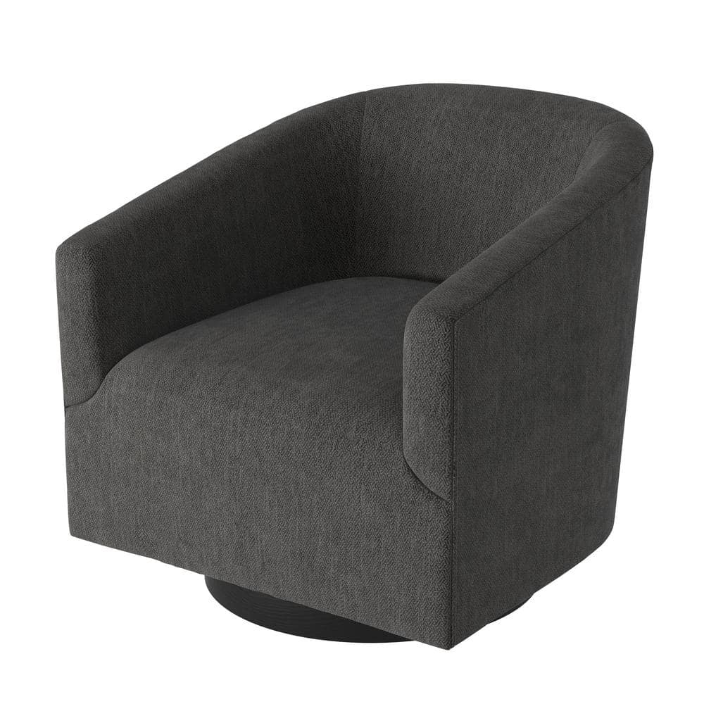 Donovan Charcoal Wood and Faux Leather Swivel Barrel Chair