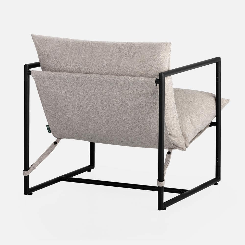 Oatmeal Beige Metal Framed Sling Accent Chair