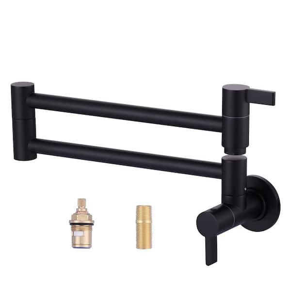 ARCORA Wall Mounted Pot Filler with 2 Handle in Matte Black